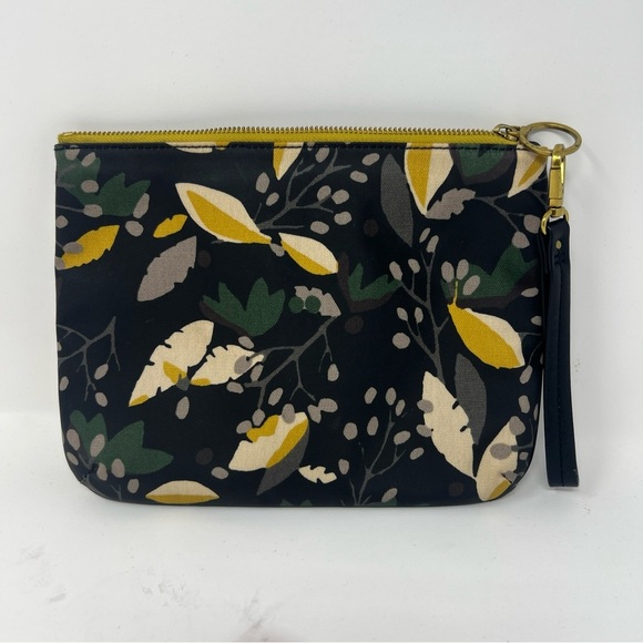 Fossil Leaf Design Coated Canvas Black Clutch/Pouch With Detachable Wristband - Picture 2 of 10